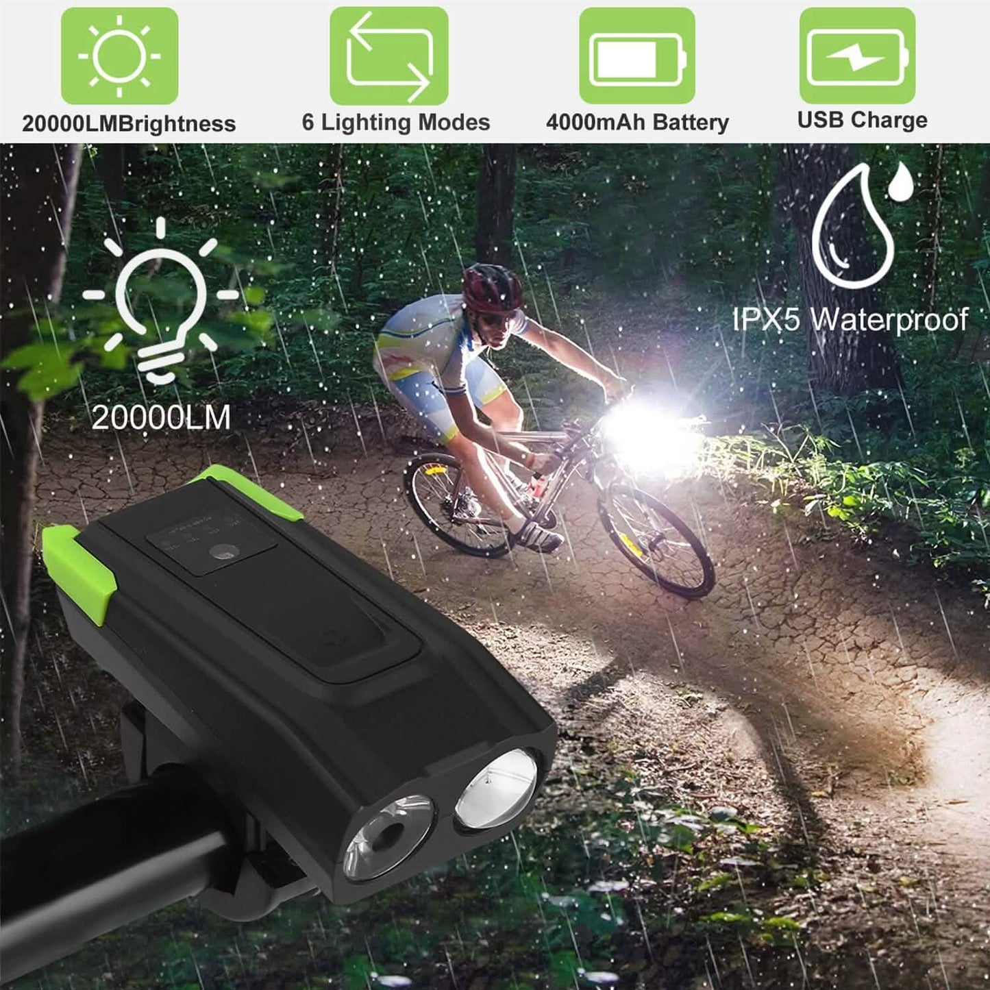 20000LM Bike Front Light with 120dB Loud Horn Outdoor Recreation - Tophatter Daily Deals