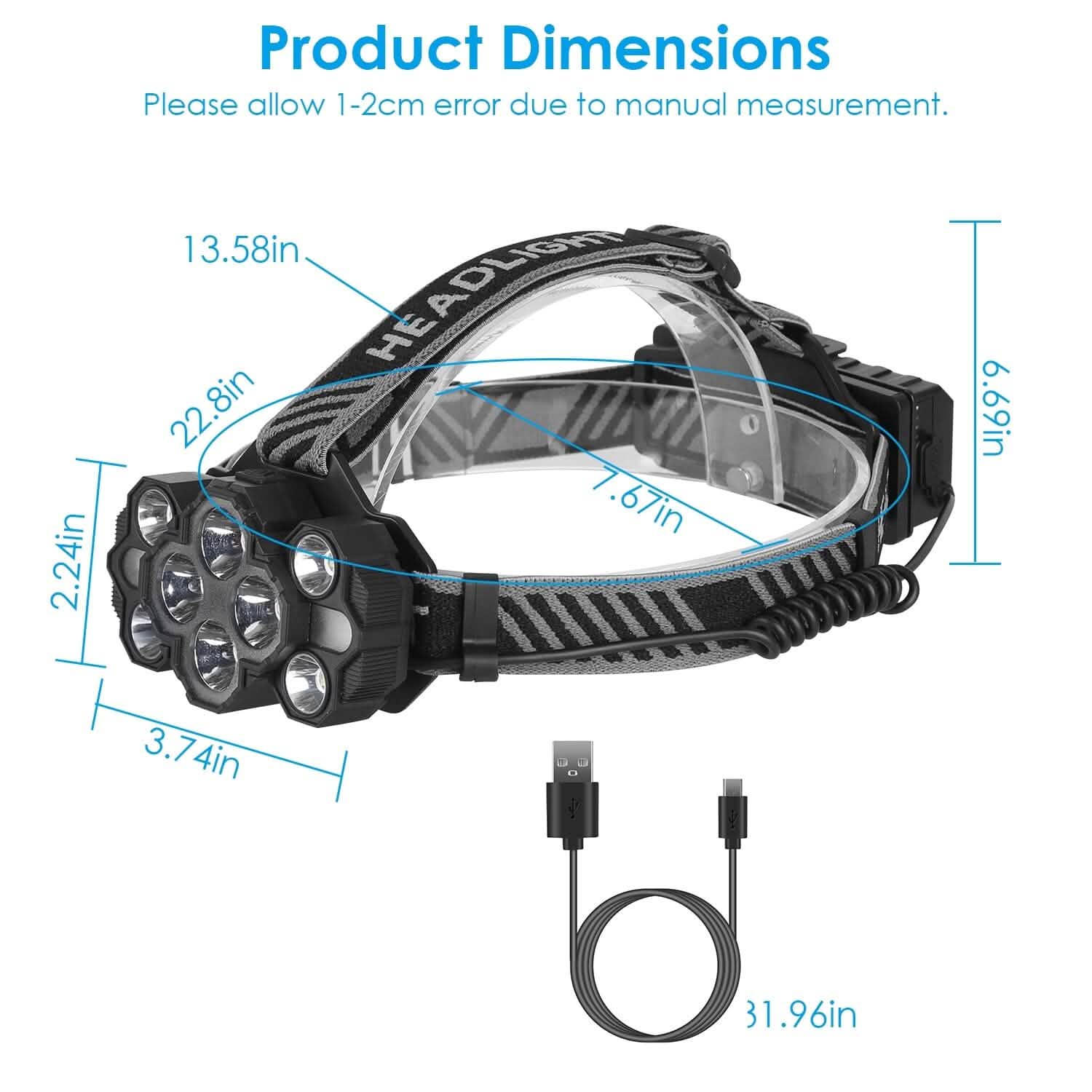 20000LM LED Headlamp 8 Lighting Modes Rechargeable Outdoor Recreation - Tophatter Daily Deals
