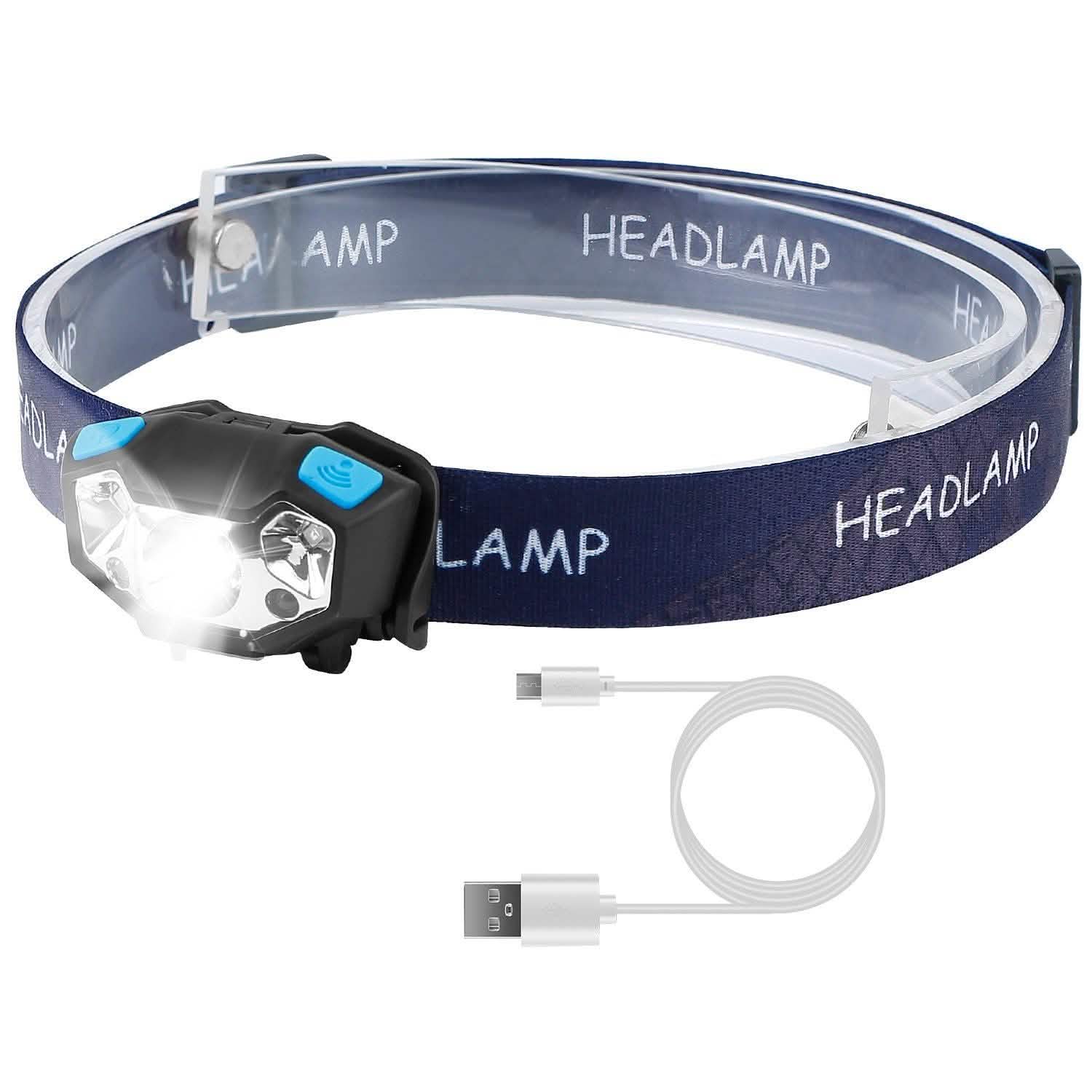 20000LM LED Headlamp USB Rechargeable Wave Motion Sensor Headlight Outdoor Recreation - Tophatter Daily Deals