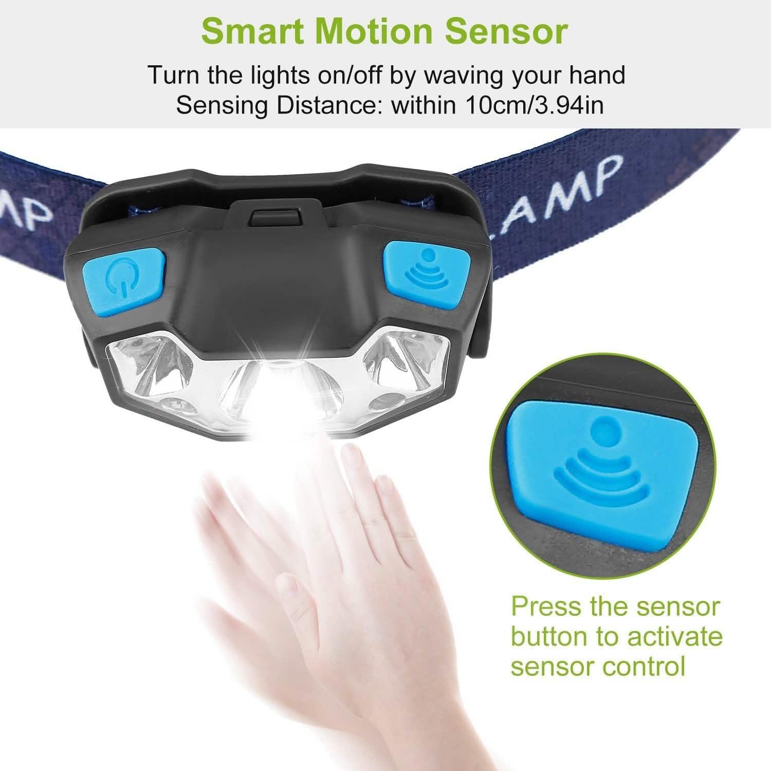 20000LM LED Headlamp USB Rechargeable Wave Motion Sensor Headlight Outdoor Recreation - Tophatter Daily Deals