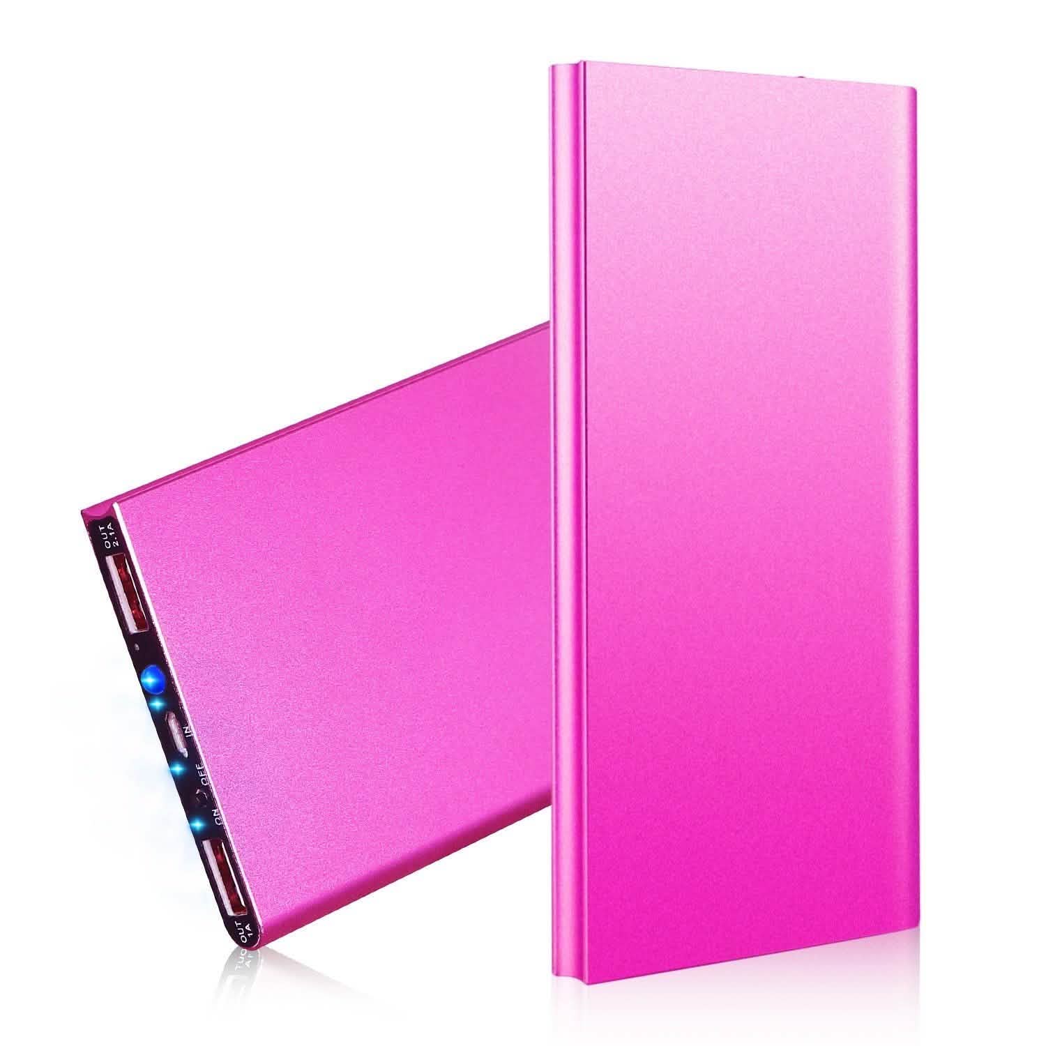 20000mAh Power Bank Ultra Thin External Battery Pack Hot Pink Mobile Accessories - Tophatter Daily Deals