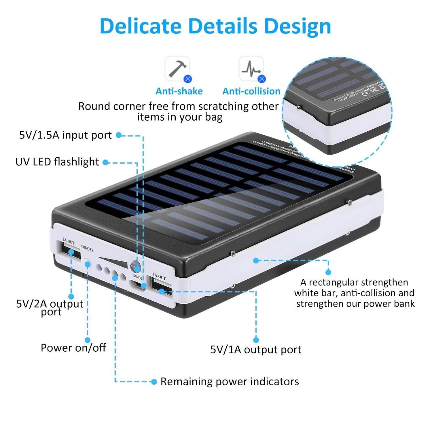 20,000mAh Solar Power Bank Mobile Accessories - Tophatter Daily Deals