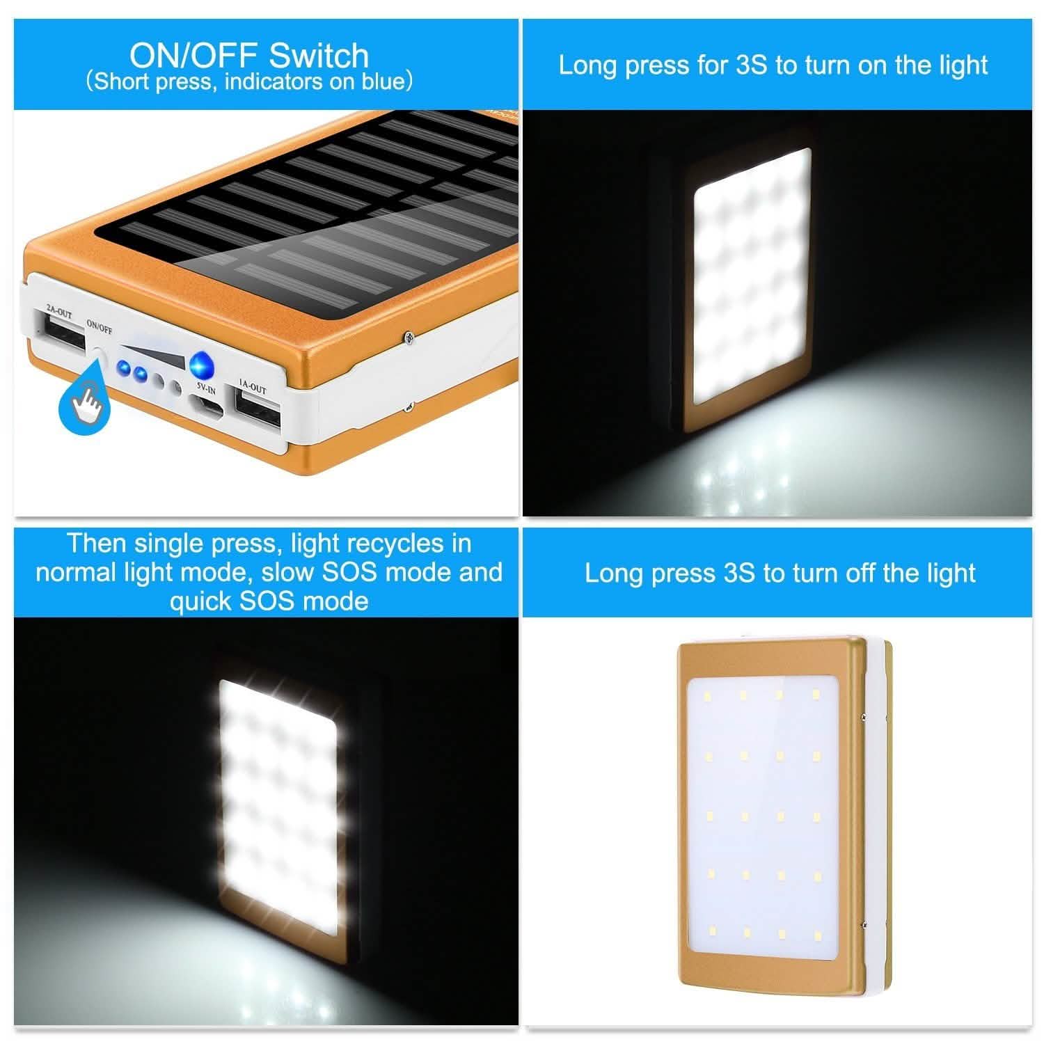 20,000mAh Solar Power Bank Mobile Accessories - Tophatter Daily Deals