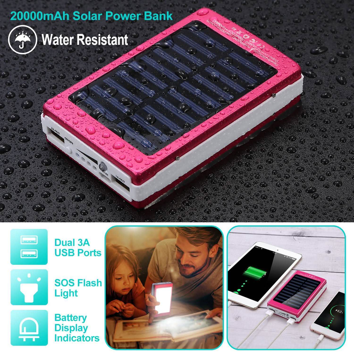 20,000mAh Solar Power Bank Mobile Accessories - Tophatter Daily Deals