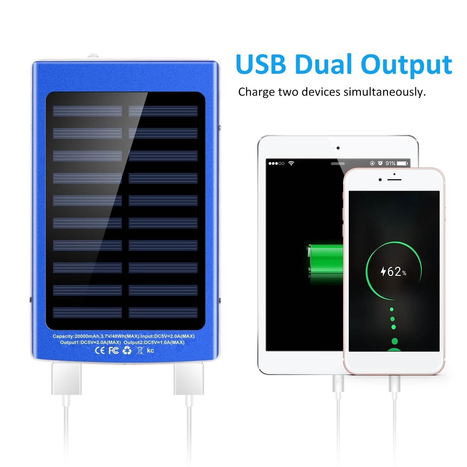 20,000mAh Solar Power Bank Mobile Accessories - Tophatter Daily Deals
