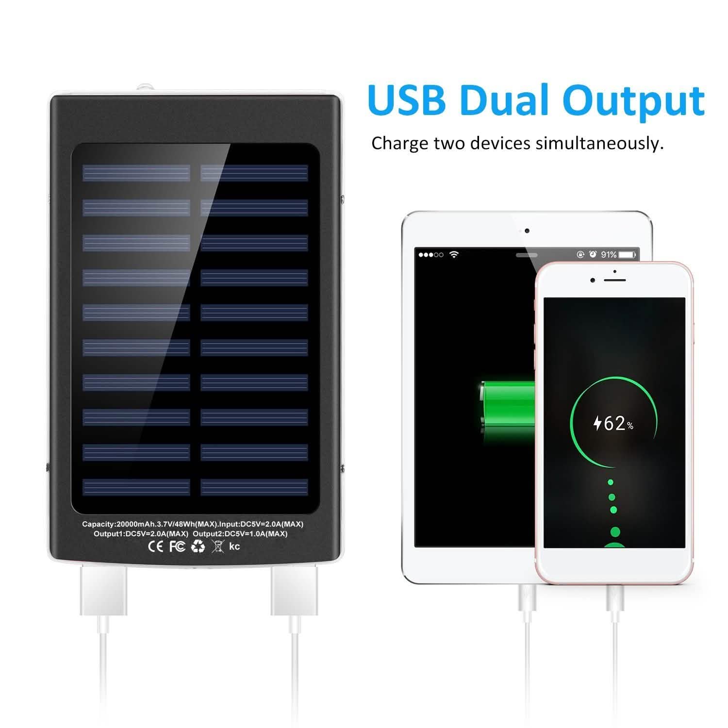 20,000mAh Solar Power Bank Mobile Accessories - Tophatter Daily Deals