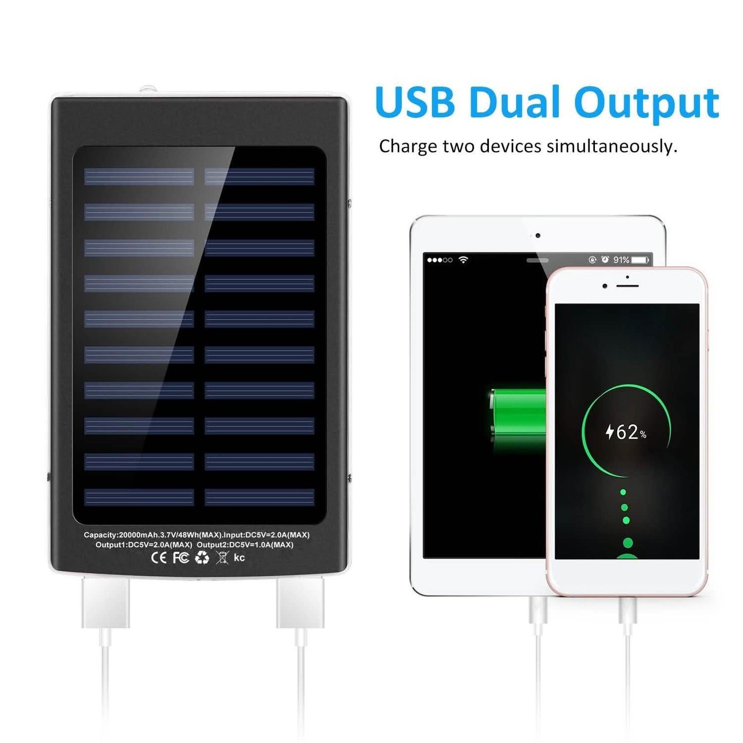 20,000mAh Solar Power Bank Mobile Accessories - Tophatter Daily Deals