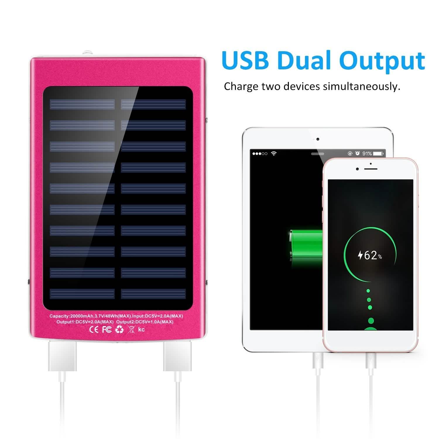 20,000mAh Solar Power Bank Mobile Accessories - Tophatter Daily Deals