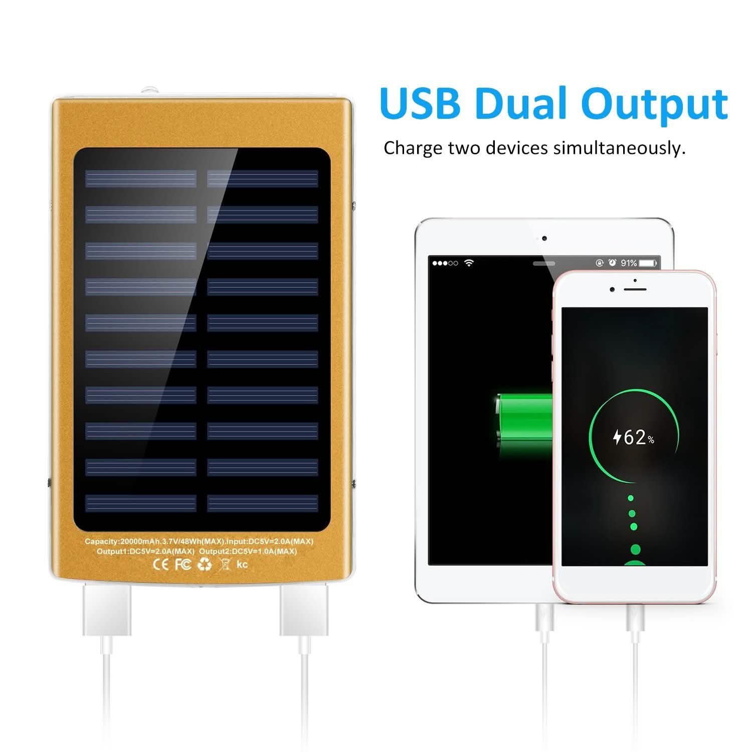 20,000mAh Solar Power Bank Mobile Accessories - Tophatter Daily Deals