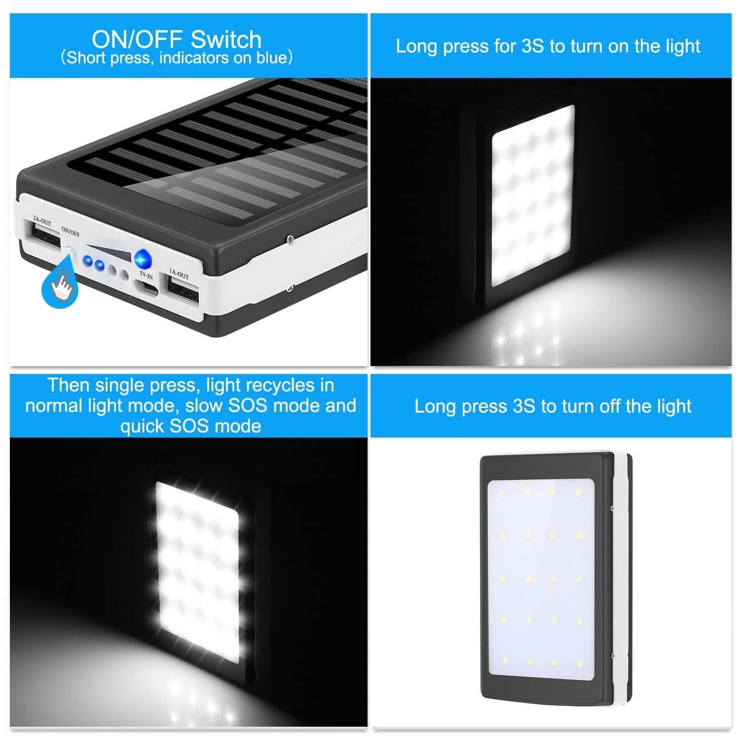 20,000mAh Solar Power Bank Mobile Accessories - Tophatter Daily Deals