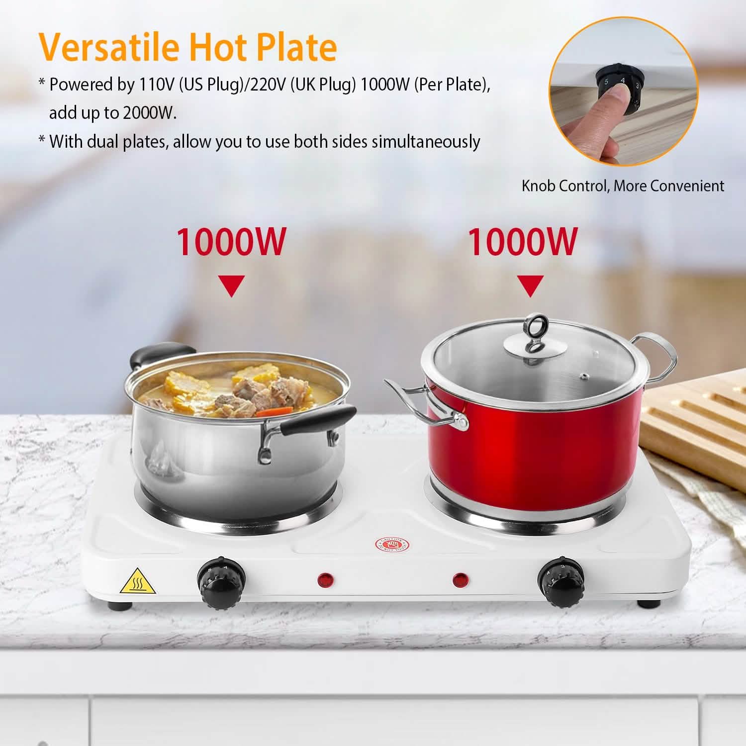 2000W Portable Double Electric Burner Kitchen Appliances - Tophatter Daily Deals