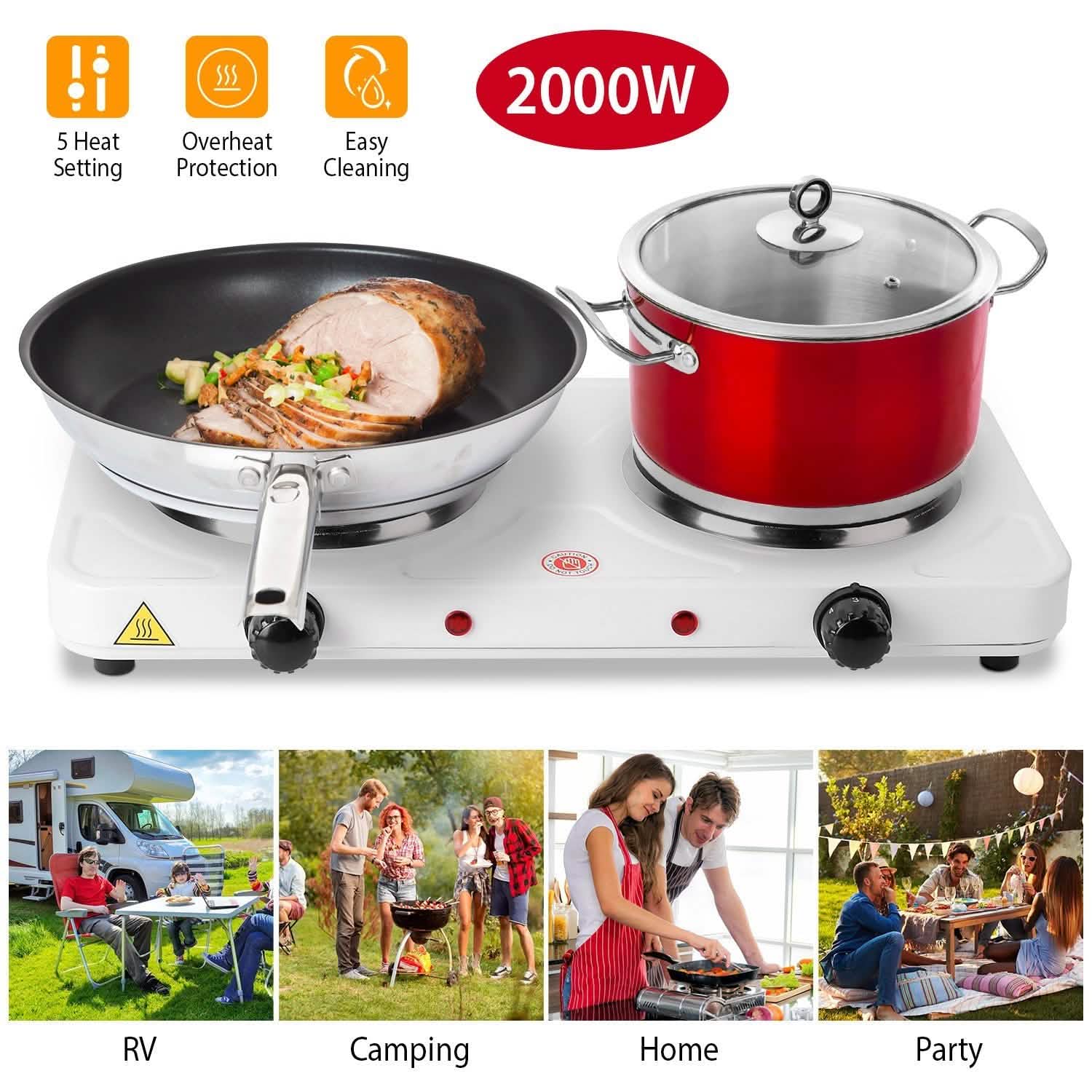 2000W Portable Double Electric Burner Kitchen Appliances - Tophatter Daily Deals