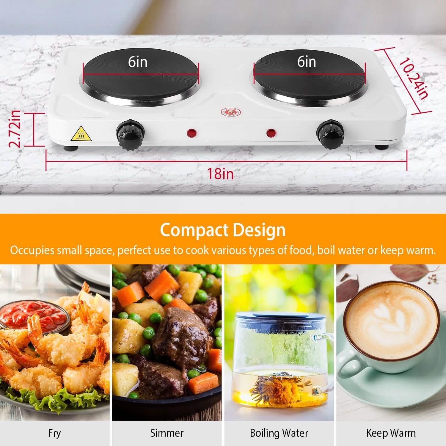 2000W Portable Double Electric Burner Kitchen Appliances - Tophatter Daily Deals
