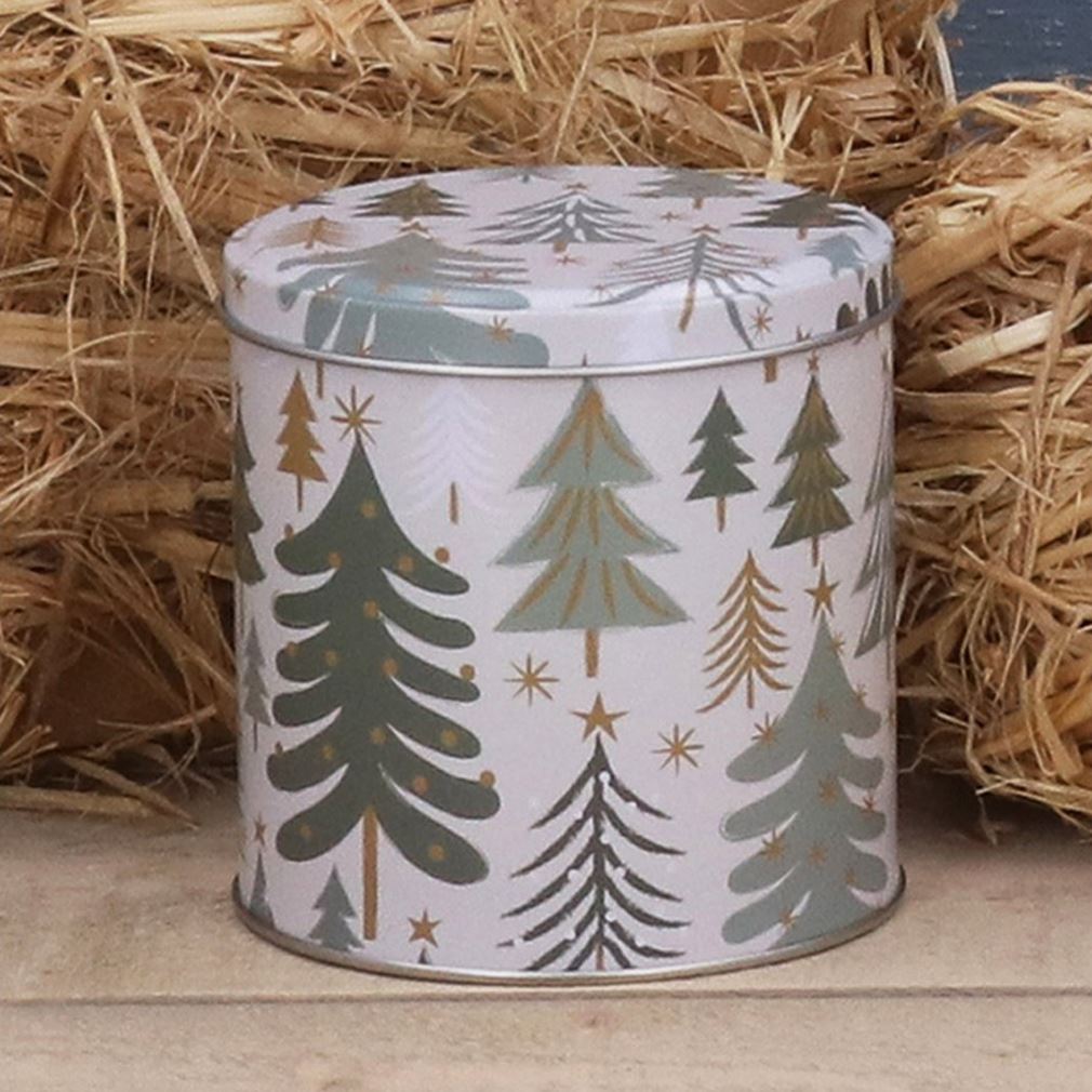 Green Trees Christmas Tin | Festive Chocolate Tin, Treat Storage Tin - 10x10cm Tin - Tophatter Daily Deals