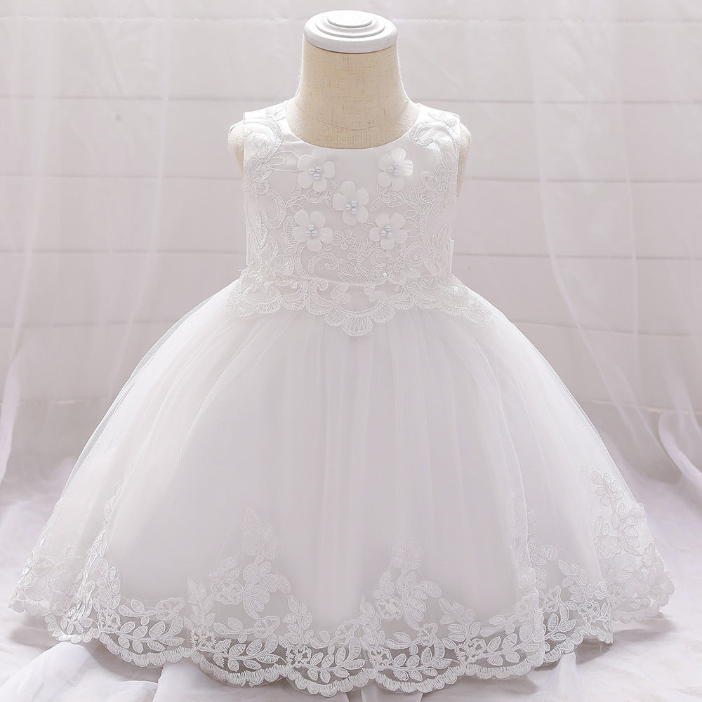 Baby girl one year old net yarn princess dress White 0 - Tophatter Daily Deals