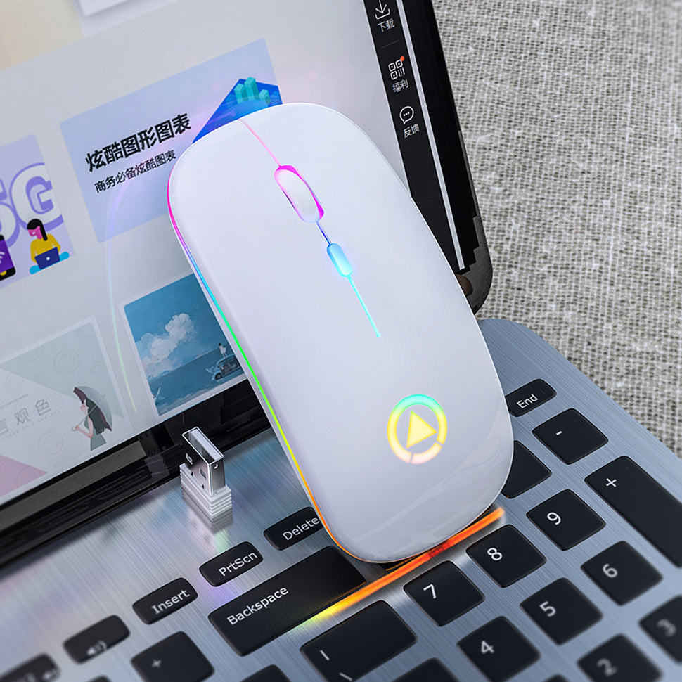 BLACK Silent ULTRA THIN rechargeable wireless mouse 7 GLOWING LIGHTS White 0 - Tophatter Daily Deals