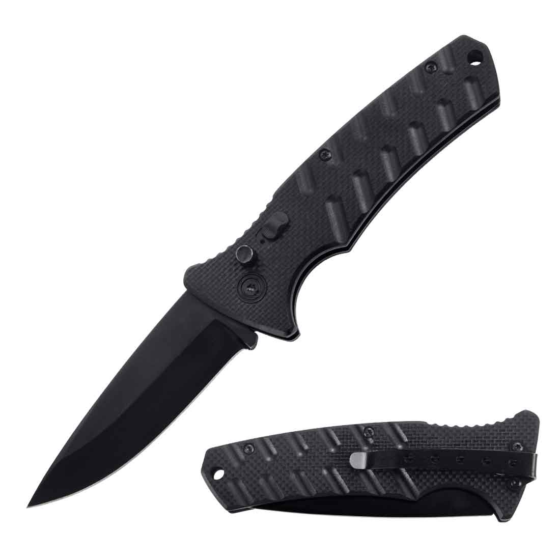 4.75" Closed Atom Switch Blade Automatic Knife Black G10 Handle Collectible Weapons - Tophatter Daily Deals