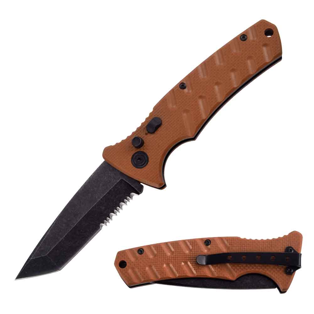 4.75" Closed Atom Switch Blade Automatic Knife Brown G10 Handle - Tophatter's Guns'N'Weapons Store - FREE SHIPPING Collectible Weapons - Tophatter Daily Deals
