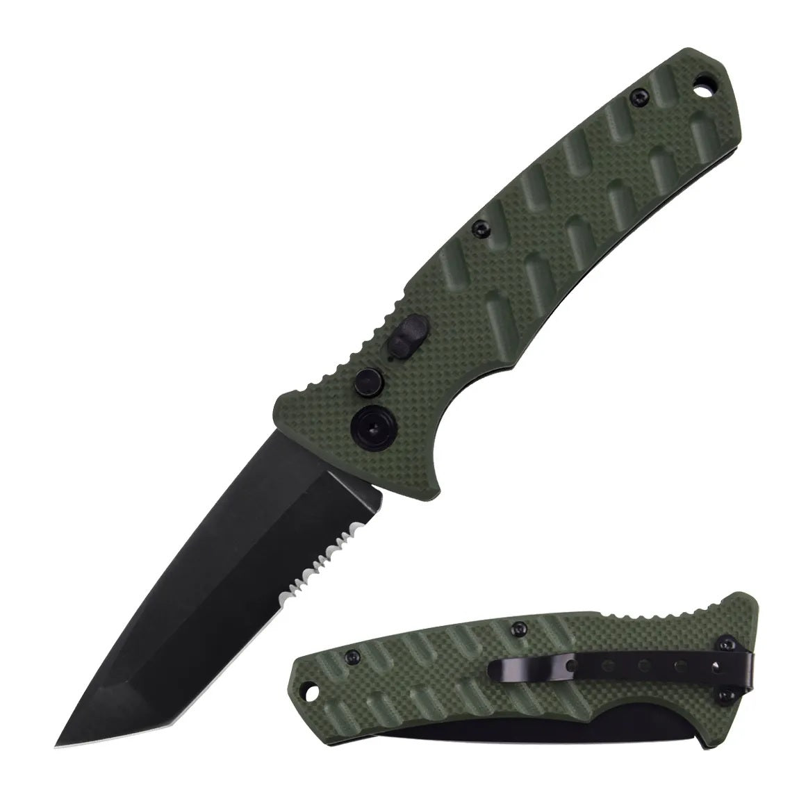 4.75" Closed Atom Switch Blade Automatic Knife Green G10 Handle - Tophatter's Guns'N'Weapons Store - FREE SHIPPING Collectible Weapons - Tophatter Daily Deals