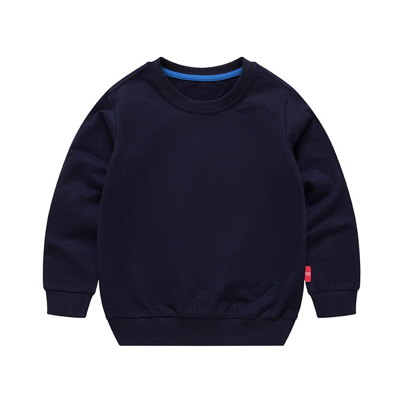 Boys Korean Round Neck Solid Color Loose Long Sleeve Pullover Navy Blue 7 - Tophatter Daily Deals