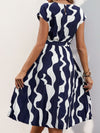 Tied Pleated Printed Cap Sleeve Dress - Tophatter Deals