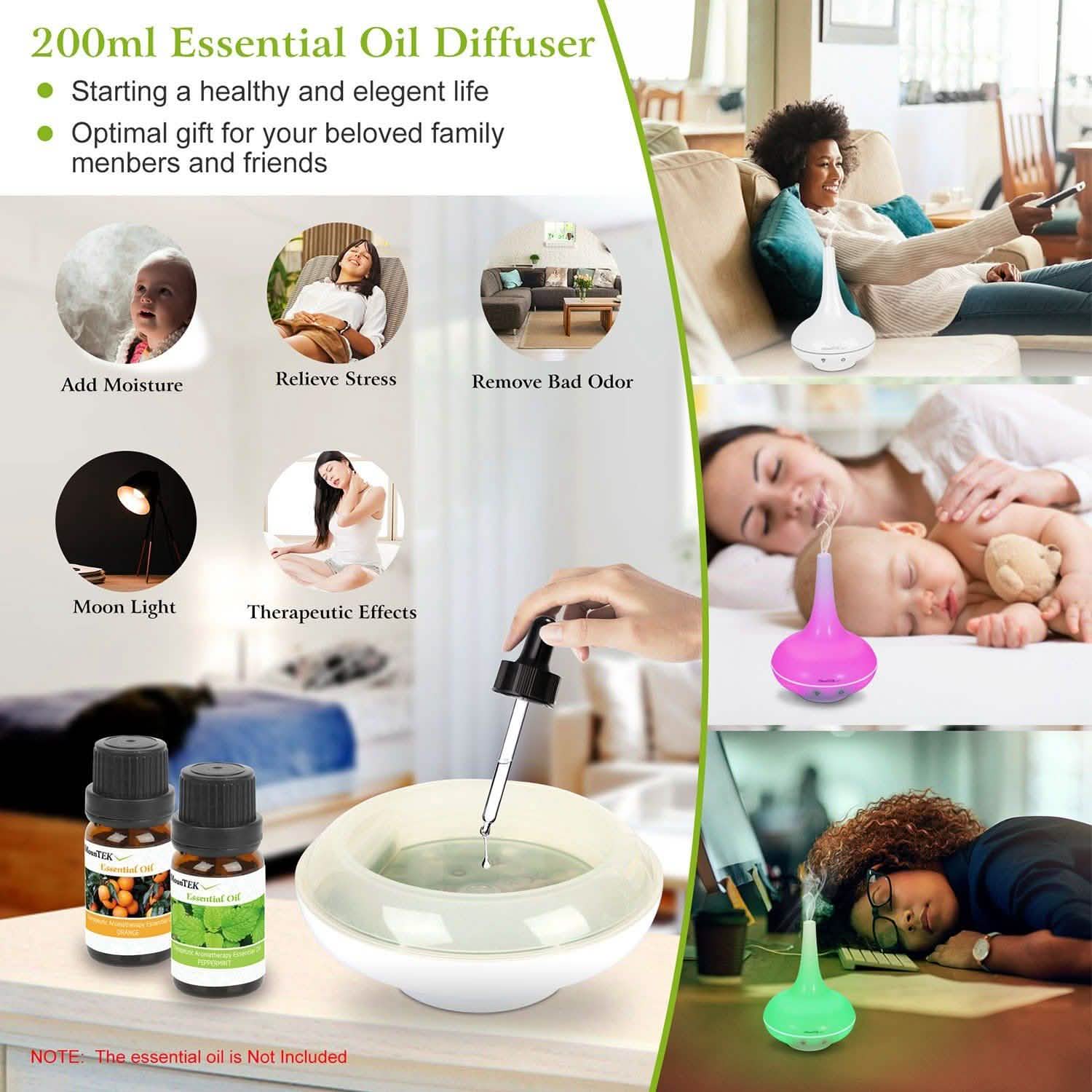200ml Cool Mist Humidifier Ultrasonic Aroma Essential Health & Wellness - Tophatter Daily Deals
