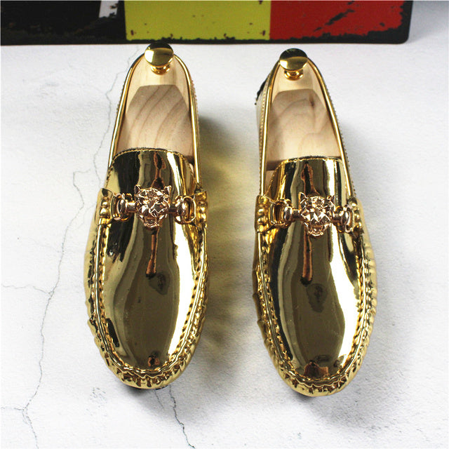 Fashion Young Casual Loafers Shoes Golden Silver Men Shoe Gold Classic Shoes - Tophatter Daily Deals