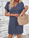 Quarter Button V-Neck Short Sleeve Dress Casual Dresses - Tophatter Daily Deals