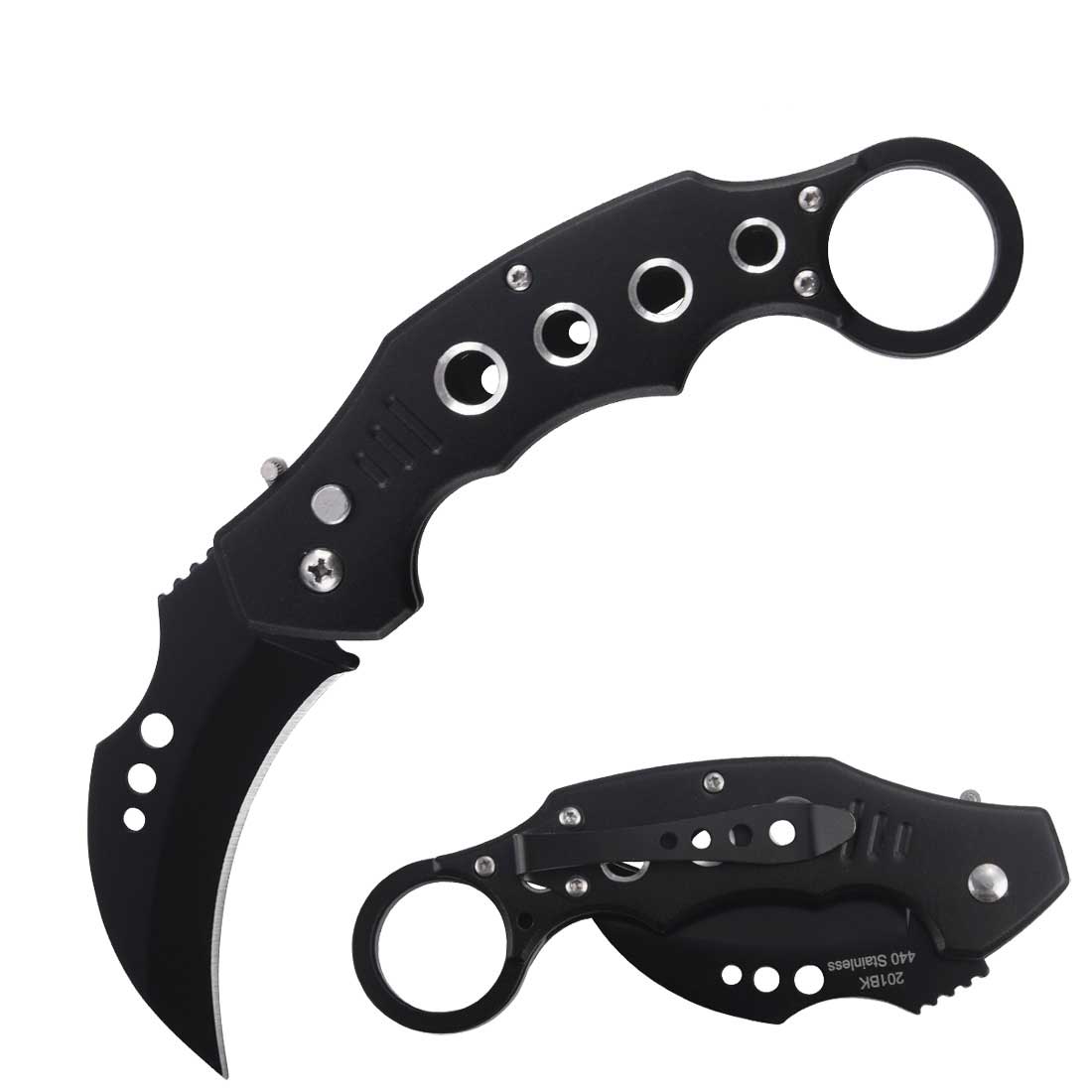 5" Closed Switch Blade Karambit Knife With Finger Ring - Black - Tophatter's Guns'N'Weapons Store Collectible Weapons - Tophatter Daily Deals