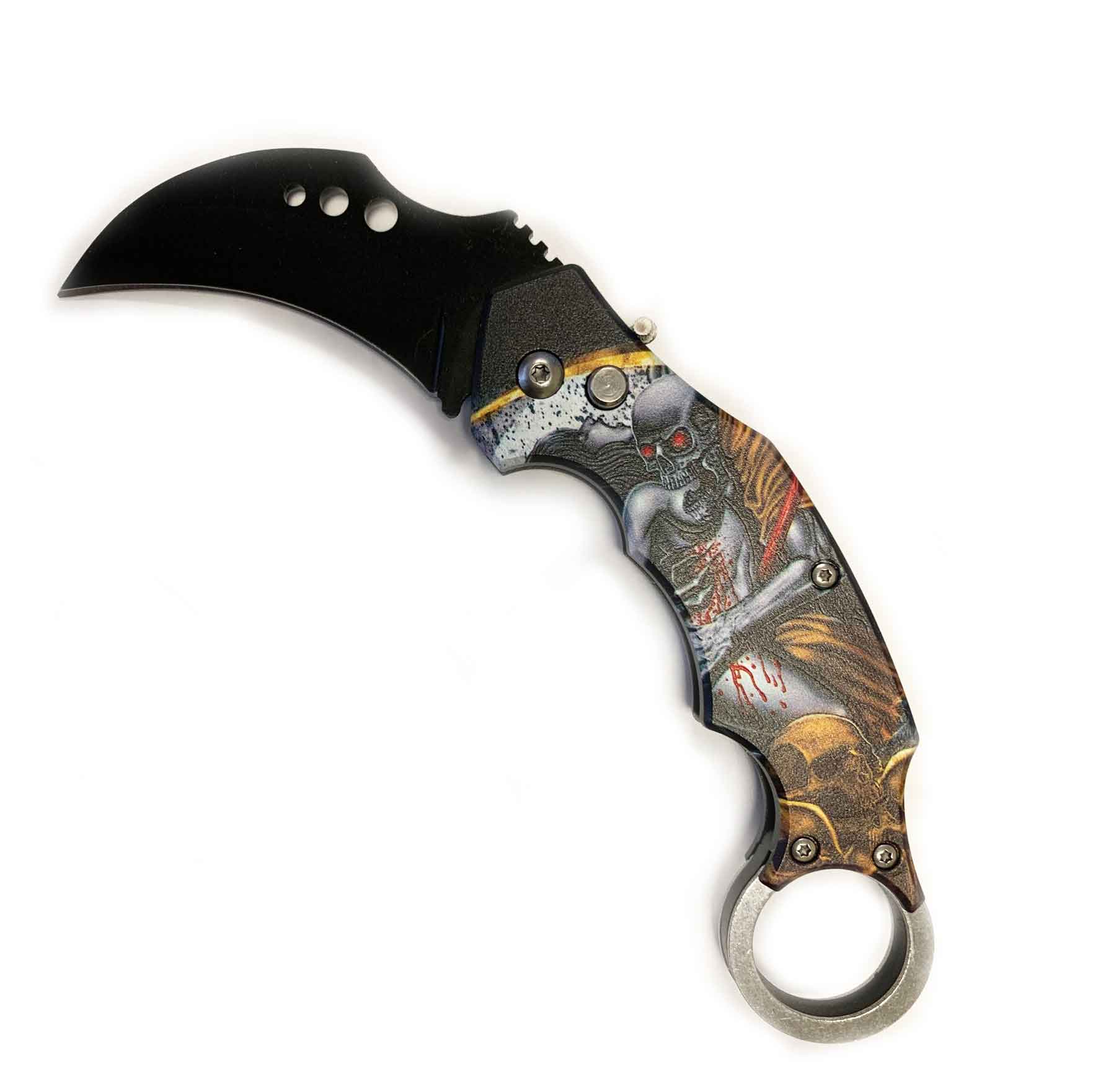 5" Closed Skeleton SwitchBlade Karambit Knife with Finger Ring - Tophatter's Guns'N'Weapons Store Collectible Weapons - Tophatter Daily Deals