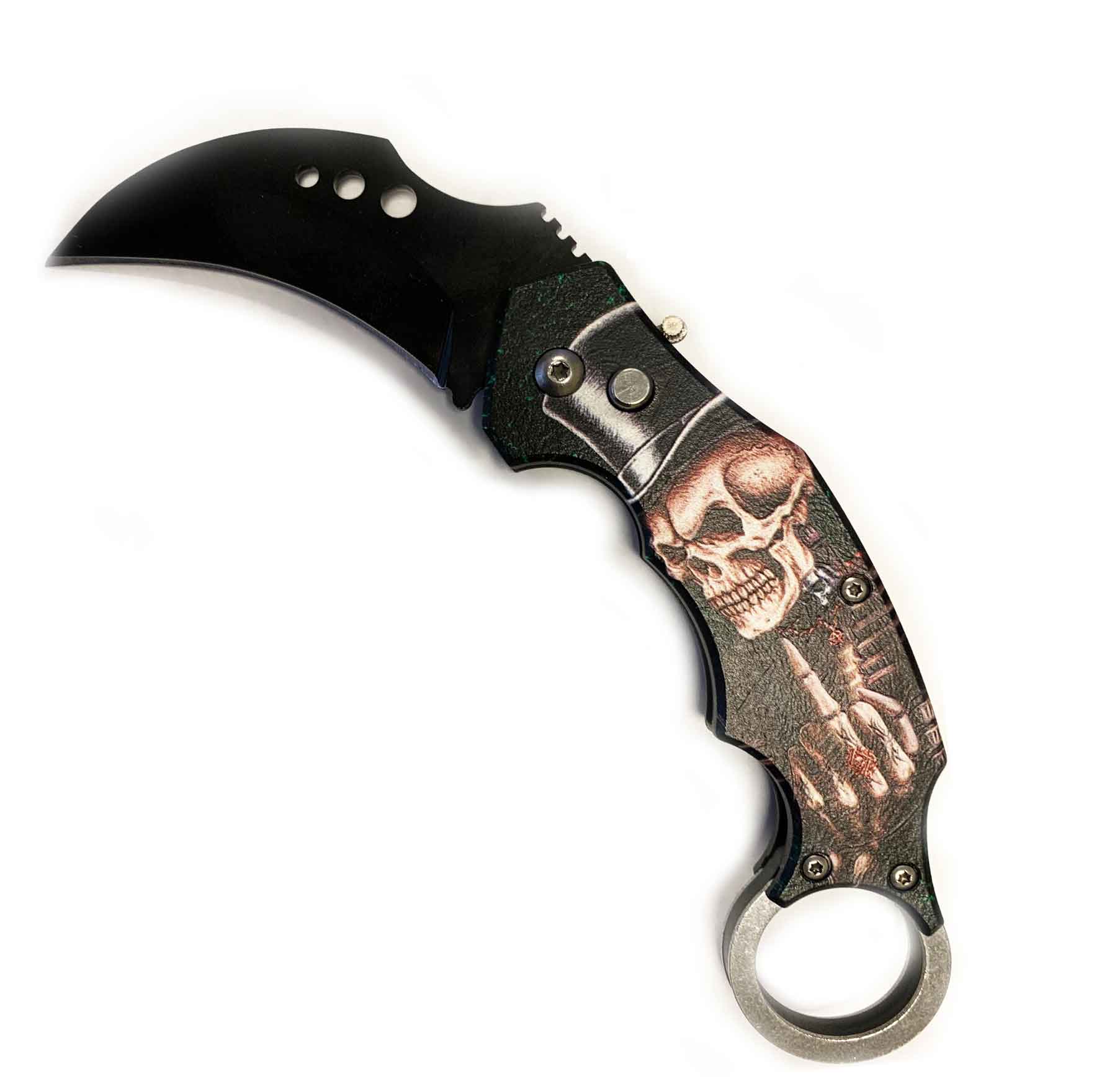 5" Closed Skeleton SwitchBlade Karambit Knife Finger Ring - Tophatter's Guns'N'Weapons Store Collectible Weapons - Tophatter Daily Deals
