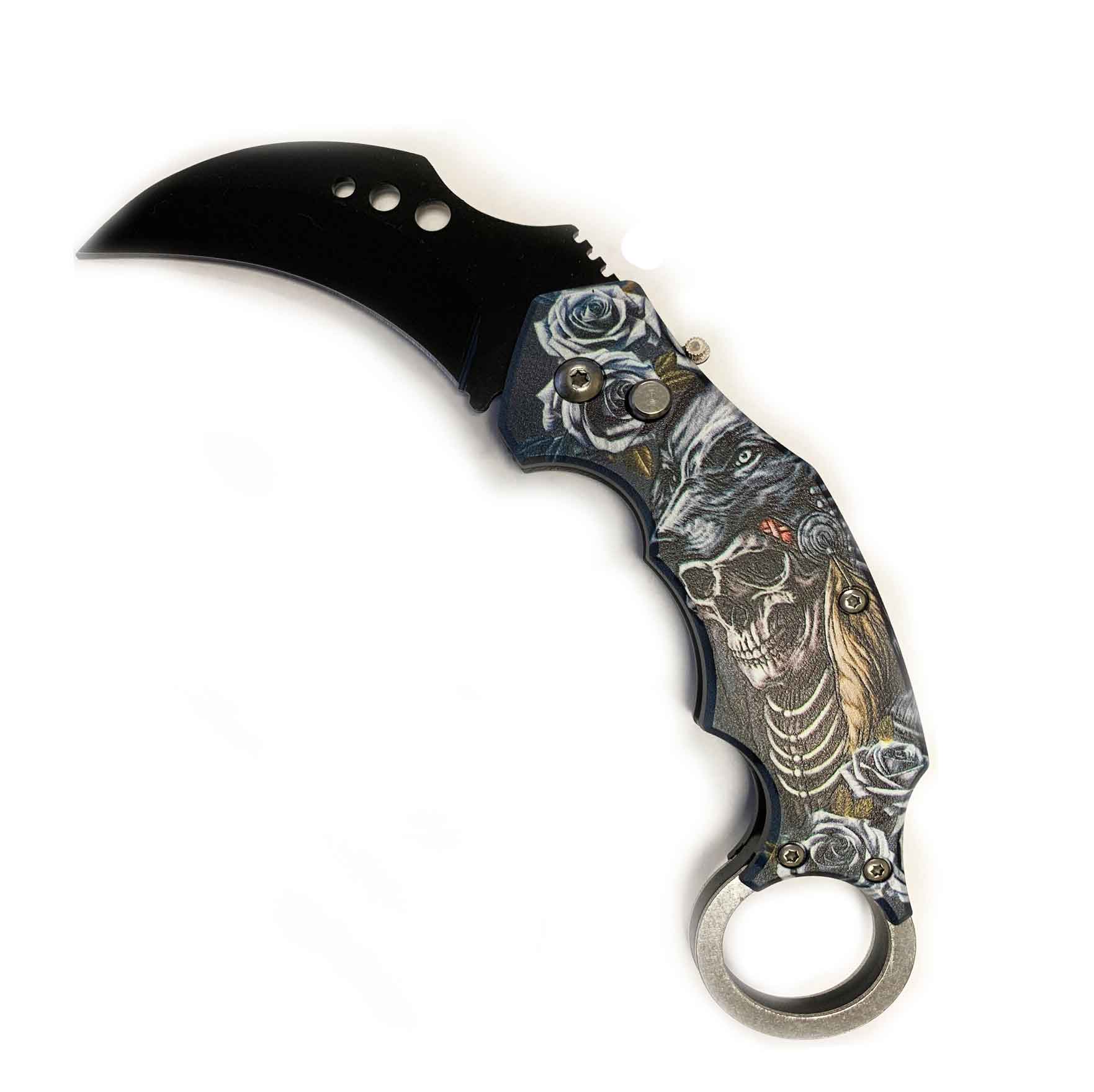 5" Closed Skeleton SwitchBlade Karambit Knife Finger Ring - White Collectible Weapons - Tophatter Daily Deals