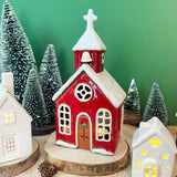 Ceramic Christmas Church Tealight Holder | Candle Holder Christmas Ornament Candle Holder - Tophatter Daily Deals