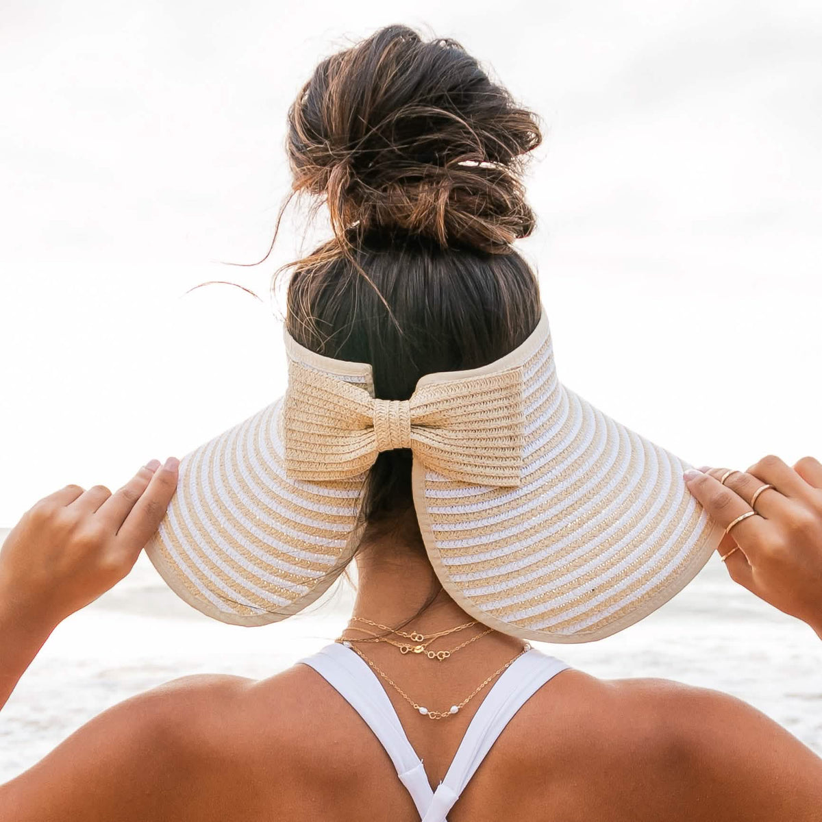 Foldable Bow Stripe Visor Hats - Tophatter Daily Deals