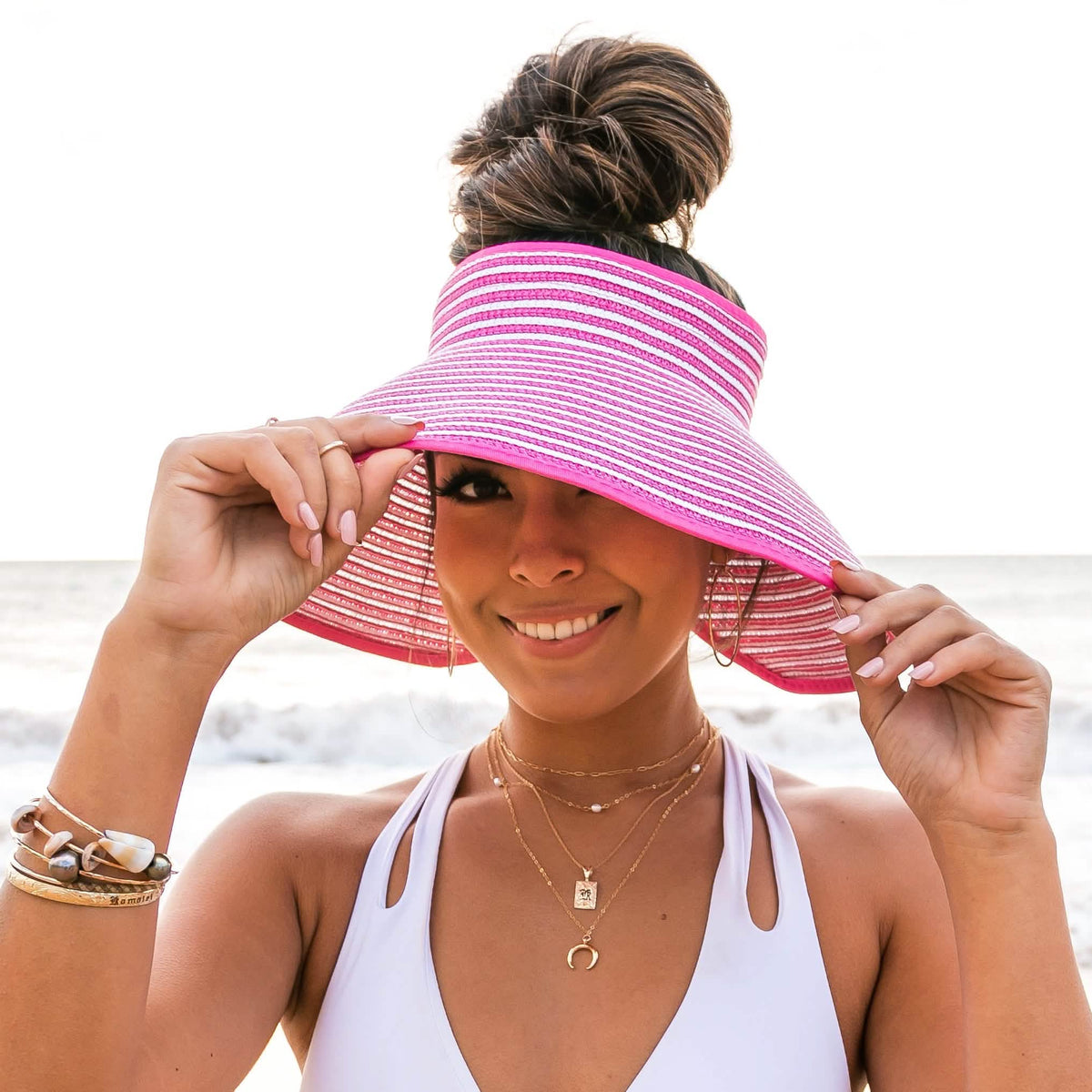 Foldable Bow Stripe Visor Hats - Tophatter Daily Deals