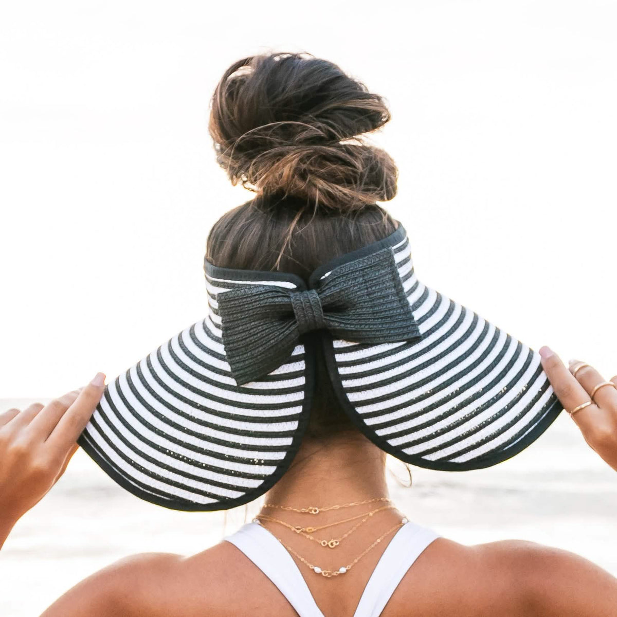 Foldable Bow Stripe Visor Hats - Tophatter Daily Deals