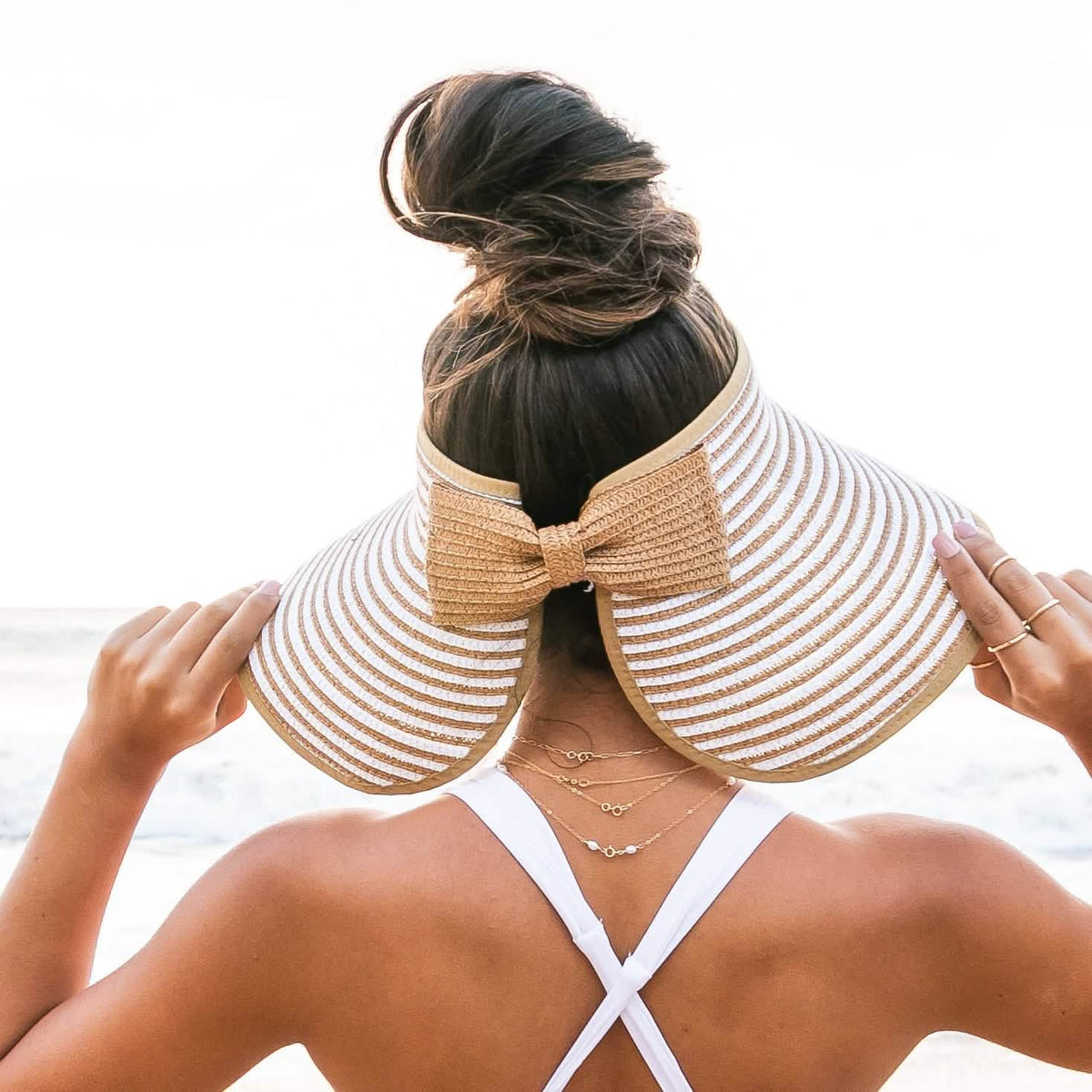 Foldable Bow Stripe Visor Hats - Tophatter Daily Deals