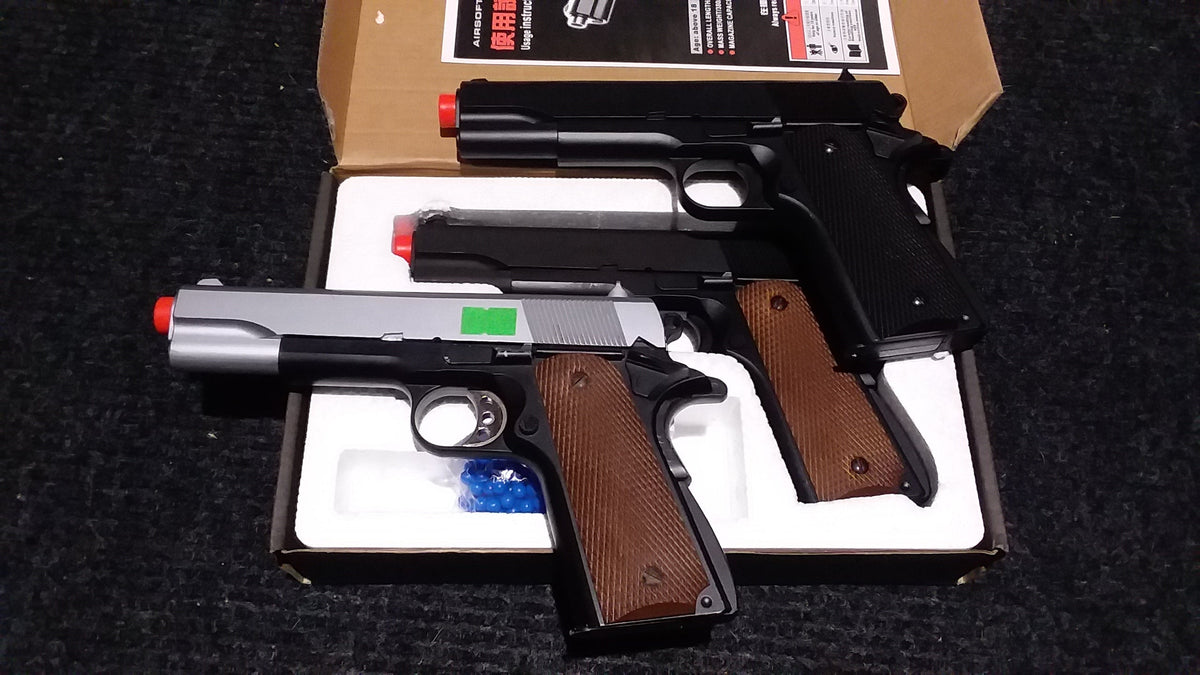 FULL METAL M1911 Style Airsoft Pistol w/ Extra Storage 42 rds - Silver ALL Black Airsoft-SpringPistol - Tophatter Daily Deals