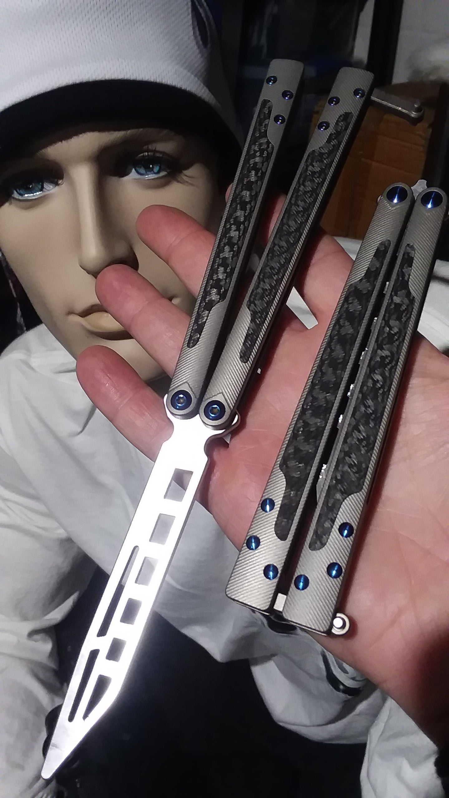 TheONE Butterfly Knife w/ Bushings TI Balisong - (clone) EX10 Carbon Fiber Knife-Balisong - Tophatter Daily Deals