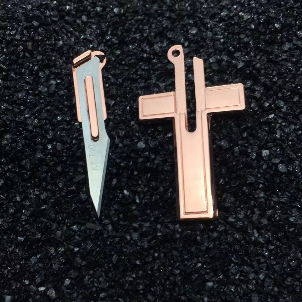 Cross Necklace Self-Defense Hidden Knife Replaceable Blade Necklace Rose Gold - Tophatter Daily Deals