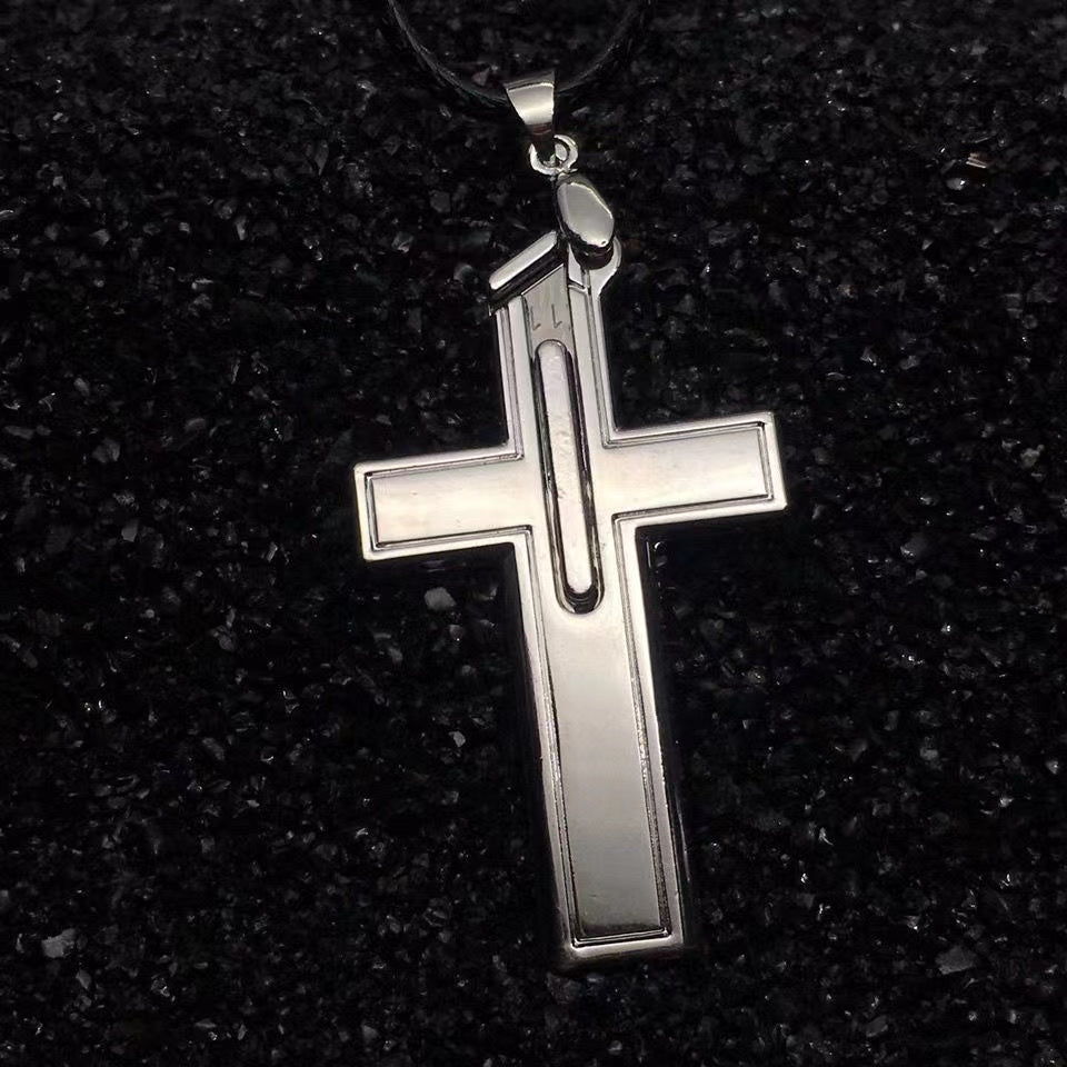 Cross Necklace Self-Defense Hidden Knife Replaceable Blade Necklace Silver - Tophatter Daily Deals