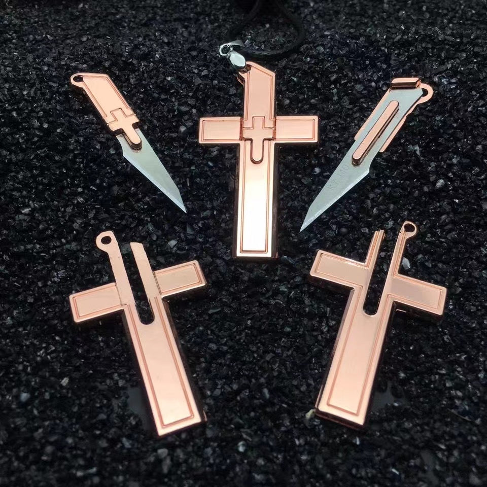 Cross Necklace Self-Defense Hidden Knife Replaceable Blade Necklace - Tophatter Daily Deals