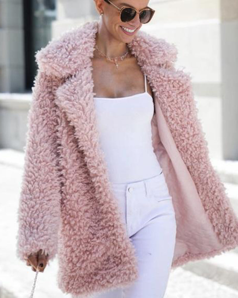 Oversized Fleece Teddy Jacket Pink Outerwear - Tophatter Daily Deals