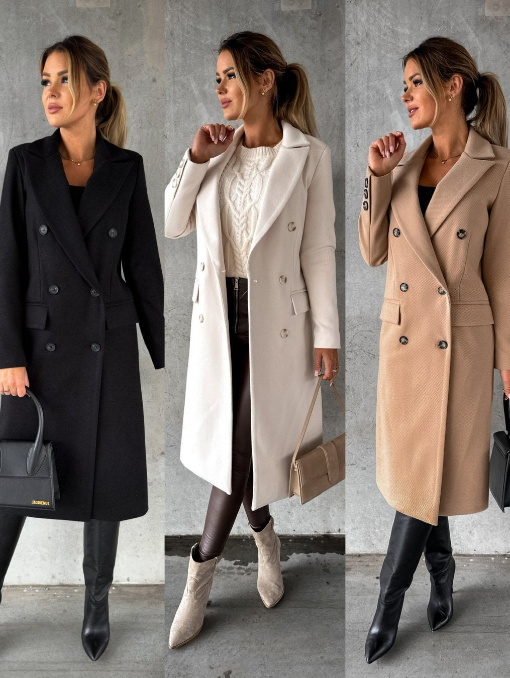 Warm Classic Womens Coat - Double-Breasted Wool, Winter - Tophatter Daily Deals