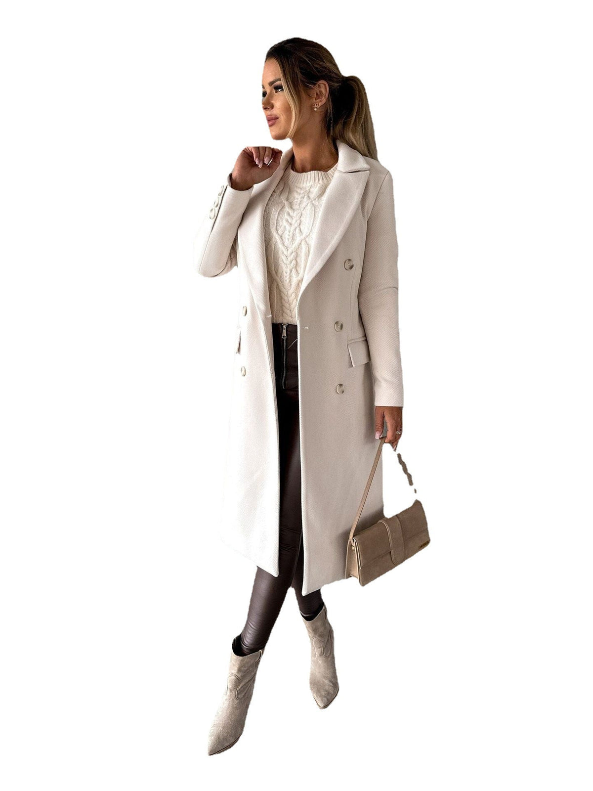 Warm Classic Womens Coat - Double-Breasted Wool, Winter - Tophatter Daily Deals