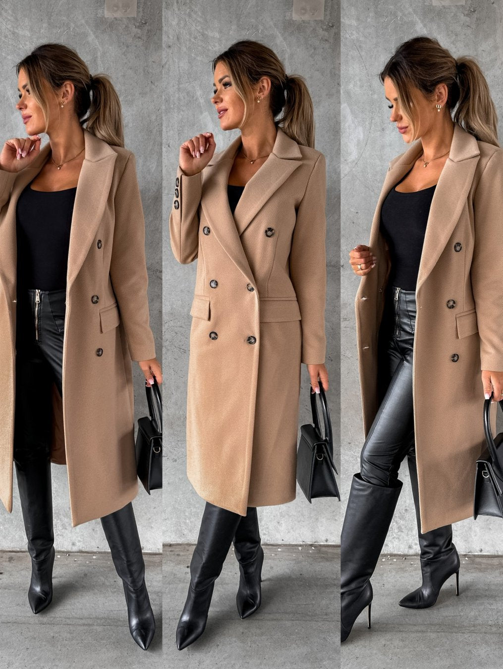 Warm Classic Womens Coat - Double-Breasted Wool, Winter - Tophatter Daily Deals