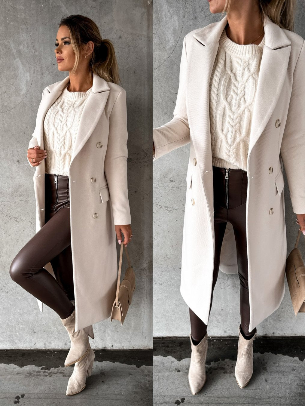 Warm Classic Womens Coat - Double-Breasted Wool, Winter - Tophatter Daily Deals
