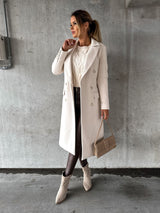 Warm Classic Womens Coat - Double-Breasted Wool, Winter Beige - Tophatter Daily Deals