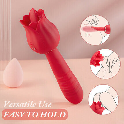 Acmejoy Red Rose Low Noise 5 Thrusting & Vibrating 7 Tongue Licking Vibrator Vibrators - Tophatter Daily Deals