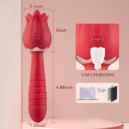 Acmejoy Red Rose Low Noise 5 Thrusting & Vibrating 7 Tongue Licking Vibrator Vibrators - Tophatter Daily Deals